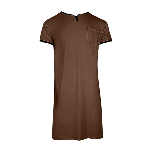Mens Nightgown Short Sleeve Lounge Casual Summer V Neck Sleep Henley Shirt Pajama Big Tall Nightshirt Comfy Nightwear3