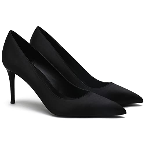 MOOMMO Women Classic High Heels Pumps Shoes Pointed Toe Slip On Satin Heels Stiletto Dress Shoes Pointy Closed Toe 3