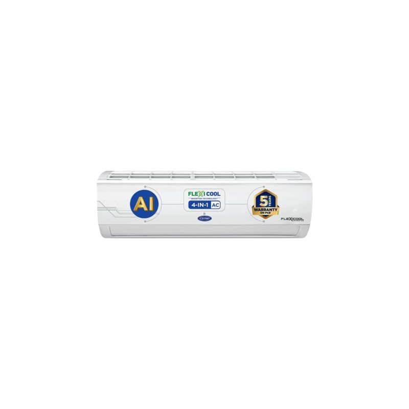 Carrier 1.5 Ton 4 Star AI Flexicool Inverter Split AC (Copper, Convertible 4-in-1 Cooling,High Density Filter, Auto Cleanser, 2023 Model,ESTER Exi -CAI18ES4R33F0,White)