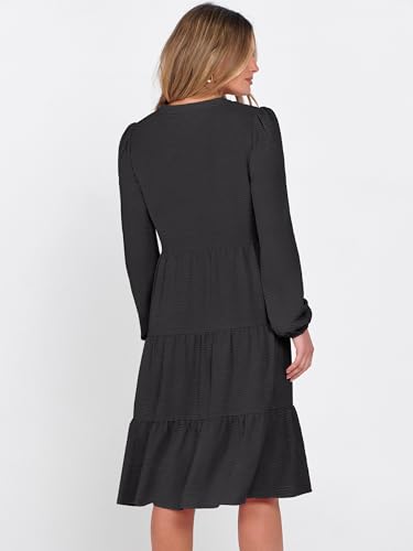 ANRABESS Womens Fall Midi Dresses Long Sleeve V Neck Swing Tiered Work Business Casual 2025 Flowy Beach Vacation Dress4