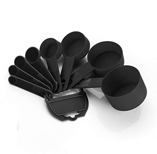 RIOMAX Plastic Measuring Cup and Spoon Set, Measuring Cup Set (Pack of 1 Set, Black) (Black)