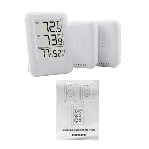 Buachois Thermomètre Hygromètre Intérieur Extérieur avec 2 Capteurs, Ecran 2.56 Pouces Surveillance Température Humidité pour Maison Serre Jardin Cave à Vin