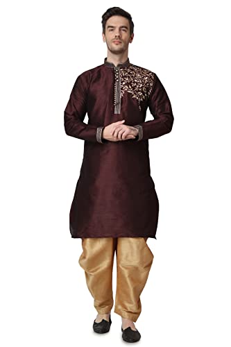 Kurta y salwar dhoti para hombre con bordado elegante de seda