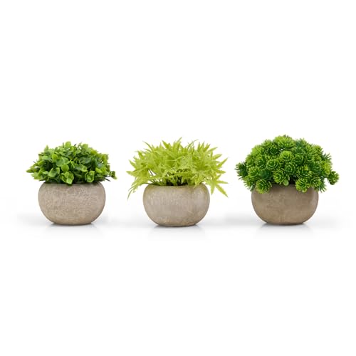 Lonxio 3 Stück Künstliche Pflanzen, Kleine Kunstpflanzen Deko Fake Plant,Gefälschte Pflanzen für Home Schlafzimmer Büro Dekoration Indoor (Green A)