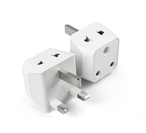 Image of Ceptics India to UK, UAE Travel Adapter Plug - 2 in 1 Hong Kong Adapter - Type G - CE Certified - RoHS Compliant - White - 2 Pack - Lifetime Limited Warranty