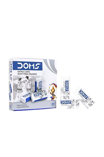 Doms Non-Toxic Dust Free Extra Long Eraser Box Pack | For Clean & Clear Erasing | Stationery Gift Item For Kids & Students | Pack of 20 Pieces - Image 2 thumbnail