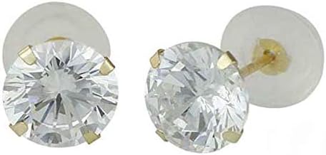 14K Solid Gold 5mm Brilliant Clear Cubic Zirconia Stud Earrings