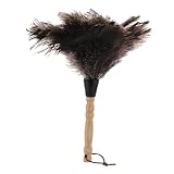 Beatifufu Ostrich with Long Wooden Handle Soft Black Ostrich Hair Brush for Furniture Car Interior Household Dust Removal Slip Dirt Cleaner for Blinds and Ceiling Fans