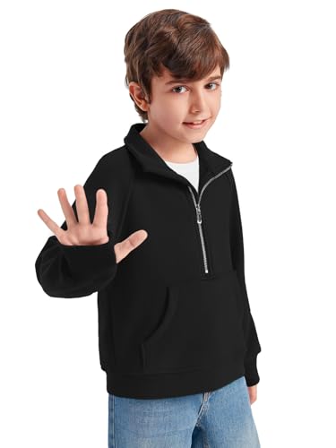 Haloumoning Boys Thumb Hole Sweatshirts Half Zipper Long Sleeve Fleece Pullover with Pockets 5-14 Years