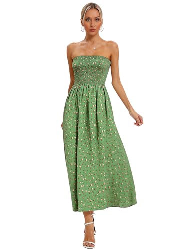 Image of Aigeman Women Strapless Tube Maxi Dress Flowy Swing Long Beach Sundress Sleeveless Boho Summer Dress with Pokets 330
