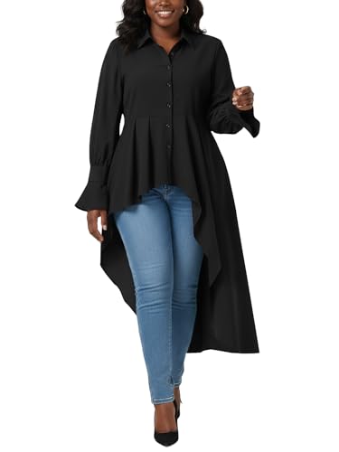 Umenlele Women’s Button Down Long Sleeve Asymmetric Ruffle High Low Hem Blouse Shirt Top