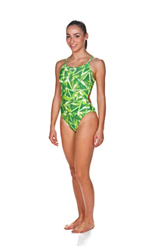 ARENA Women's Shattered Glass Challenge Back MaxLife One Piece Athletic Training Swimsuit, Kelly Green, 24