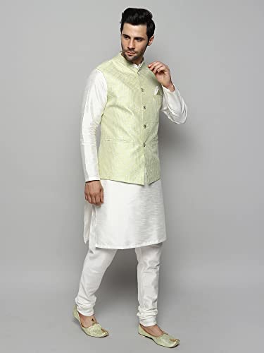 Image of Uri and MacKenzie Men's Silk Blend Kurta Churidar Pyjama with Stylish Nehru Jacket