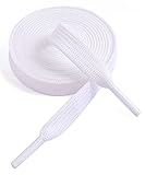 VSUDO 55 Inches White Fine Weave Flat Shoe Lace for Sneaker, 5/16” Width Flat Sneaker Shoestring, Flat Sneaker Shoelace, Flat Shoe String for Running Athletic Shoes [1 Pair-White-140CM]