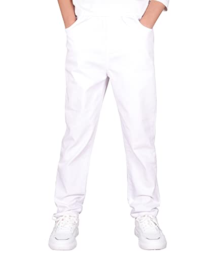 CAMLAKEE Boys Stretch Pull on Chino Pants Kids School Uniform Yonth Twill Pants White 13-14 Years