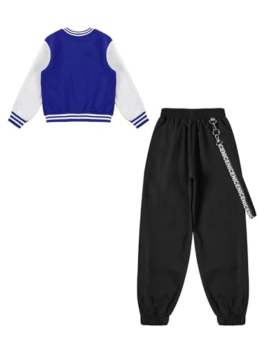 Kids Girls Boys Long Sleeve Bomber Jacket Fall Lightweight Varsity Jacket Coat Outwear with Cargo Pants Set4