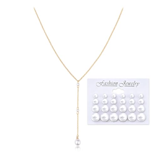 Image of Pearl Earring Stud Pearl Necklace Choker for Bride Wedding Earring Necklace