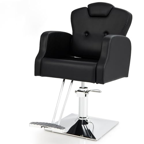 GOPLUS Fauteuil de Coiffure, Fauteuil de Barbier Hydraulique, Style Moderne Rotatif 360°avec Siège Réglable, Appui-Tête, Équipement de Stylisme pour Salon...