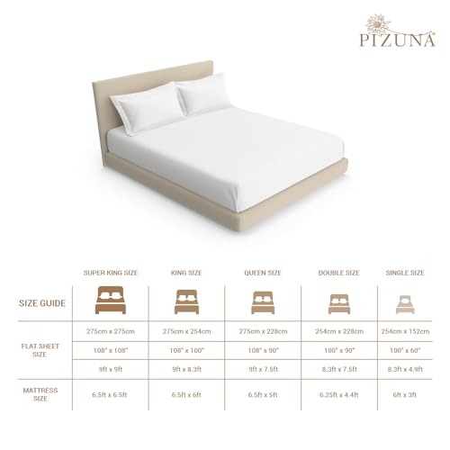 Image of Pizuna 100% Cotton Bedsheet Super King Size White, 800 Thread Count Long Staple Combed Cotton Flat Bedsheets 108x108 Inches with 4 Pillow Covers, Bed Sheet for Super King Size Bed