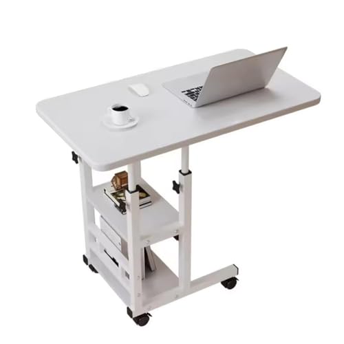 Image of Height Adjustable c Table with Wheels, Small Overbed Tables, End Table with Storage Shelves, Sofa Desk Hospital Laptop Stand Drawing Desk Mobile Couch Snack Side Desks with Tiltable Drawing Board