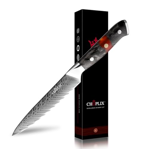 EmberSharp Series 5-inch Utility Knife 67 Layers Damascus Steel Blades with Solidified Wood & Red Resin Handles, Professional Kitchen Knives, Rust Resistant Design, Versatile for All Cooking Needs