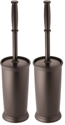 Image of mDesign Metal Freestanding Slim Toilet Bowl Brush and Holder (Pack of 2)