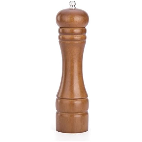 IEOVO 8" Wood Pepper Mill, Solid Wood and Adjustable Ceramic Grinder, Brown… Cover