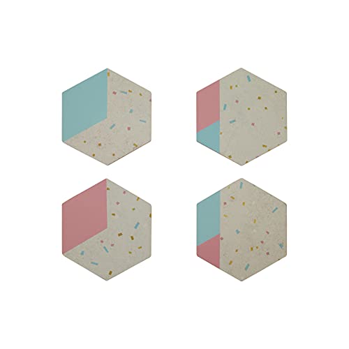 Premier Hexagonal Cork Coasters, Soft Pastel Shades + H2 X L10.5 X W12, Set Of 4