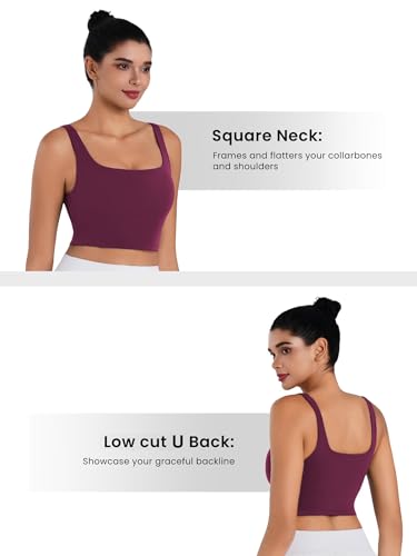 Image of Sunzel Square Neck Longline Sports Bra, Built-in Bra Crop Tank Top | Buttery Soft, Removable Pads, Light to Medium Support, Wide Straight Straps, Yoga, Pilates, Gym, Daily Wear