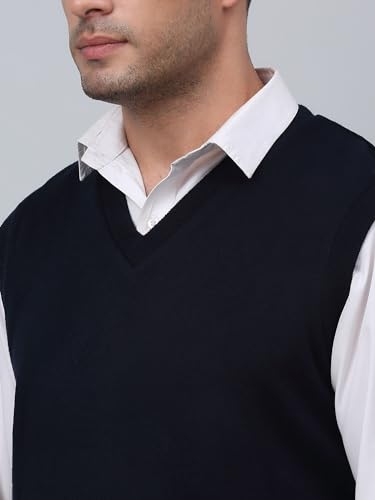 Image of Cantabil Solid Reversible V Neck Sleeveless Regular Fit Mens Casual Sweater | Casual Winter Sweater for Men | Mens Sweater for Winter Wear (P MSWT00055)