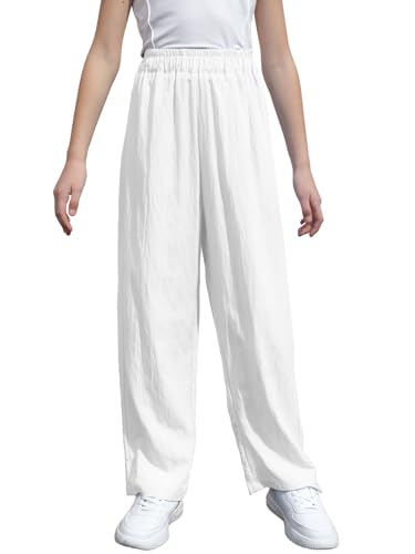 SANGTREE Girls & Woman Wide Leg Pants Lightweight Casual Elastic High Waist Straight Leg Loose Trousers,4 Years - Woman 2XL2