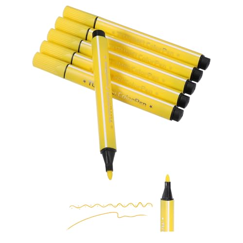 PATIKIL カラーマーカー イエロー 6個セット 洗える塗り絵 お絵かき ドゥードゥリング マーカー 太線 アート マーカー 水彩ペン 大人 塗り絵ブック スケッチ