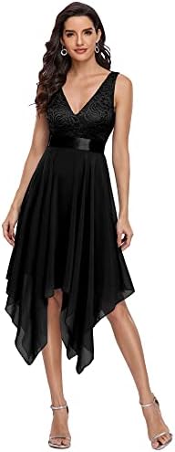 Ever-Pretty Women's Chiffon Lace V-Neck Sleeveless Cocktail Party Dress for Women Black US12