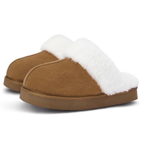 Fuzzy Slippers Women,Fluffy Slip on Warm Comfy Soft Slippers for Woman Memory Foam with Thick Sole