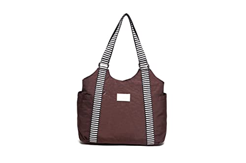 MINDESA (Model 8514) Womens Multi-Purpose Light-weight Canvas Nylon Large Capacity Casual Shoulder Bag Tote Bag (Coffee)