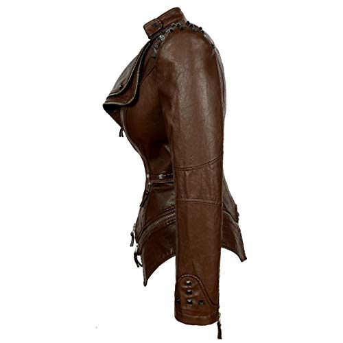 Women's classic large lapel dovetail rivet leather jacket casual personality fashion sexy punk motorcycle jacket3