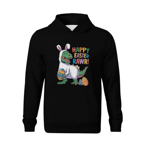 Kids Easter Day Dinosaur Funny Happy Eastrawr T-Rex Easter Boys Girls Lightweight Kangaroo Pocket Hoodies2