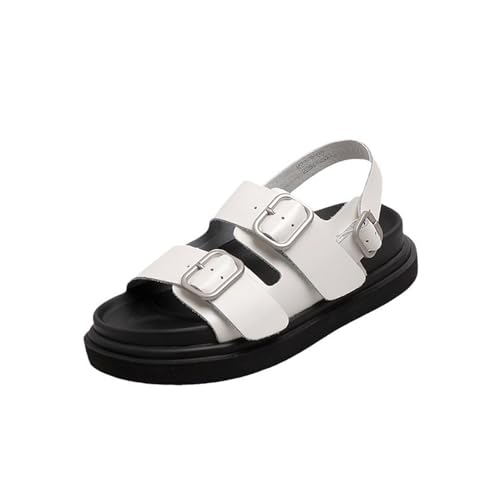 Womens Sandals Thick-soled genuine leather Roman sandals for women, one-piece buckle and double-buckle summer style, all-match leisure height-increasing beach shoes