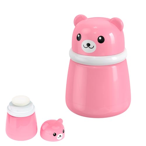 Caja de Polvos de Talco para Bebé Portátil, Estuche Reutilizable con Dispensador de Polvo para Bebé, Contenedor en Forma de Oso para Polvos de Talco, para Viaje o Uso en Casa (No Incluye Polvo) (Rosa)