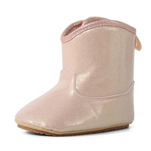 Best Boots for 1 Year Old: Cozy & Stylish Picks 15 ESTAMICO Baby Girls Boots Easy-on Shiny Waterproof Ankle Booties Non-Slip Soft Rubber Shoes for All Season, Beige 12-18 Months Toddler