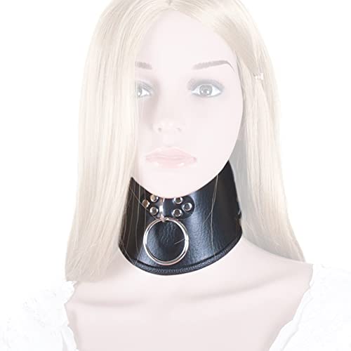 Roluck Leder Halsbänder mit Große O-Ring 2 Schloss Flirt Gothic SM Choker Abschließbar Halsfessel Sex Spielzeug