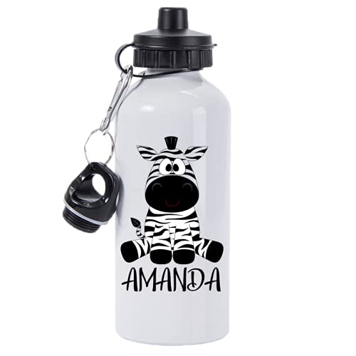 Pickhut Personalised Zebra Water Bottle 500ml Back to School Gift for Kids