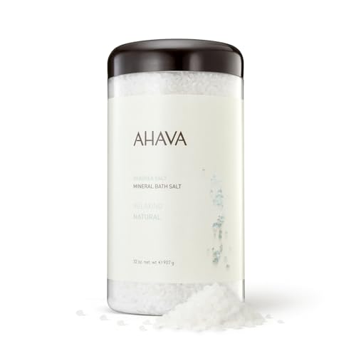 AHAVA Dead Sea Salt Mineral Bath Salt, Natural - Intense Relaxation for Body & Mind, Elevates Moisture, Softens & Eases Sore Muscles, Enriched by Exclusive Dead Sea Salt & Osmoter blend, 32 oz
