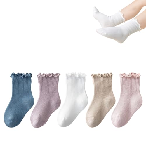 WATOCHE Baby Toddler Girls Ruffle Socks Newborn Infant Girl's Knee High Solid Cotton Long Socks