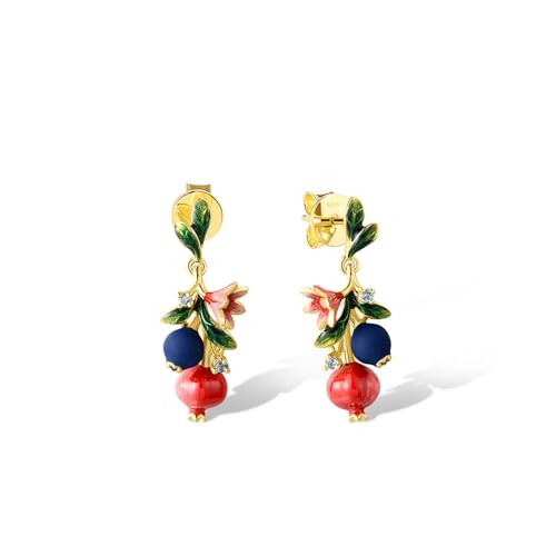 Santuzza Pendientes colgantes de orquídea de plata de ley 925 con circonita cúbica blanca, hechos a mano, esmaltados, flores blancas, regalo de joyería para mujer, Piedra preciosa esmaltada de plata