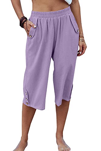 Image of Veatzaer Women's Elastic Waist 3 /4 Capri Harem Pants with Pockets Casual Loose Solid Yoga Trousers S-XXL
