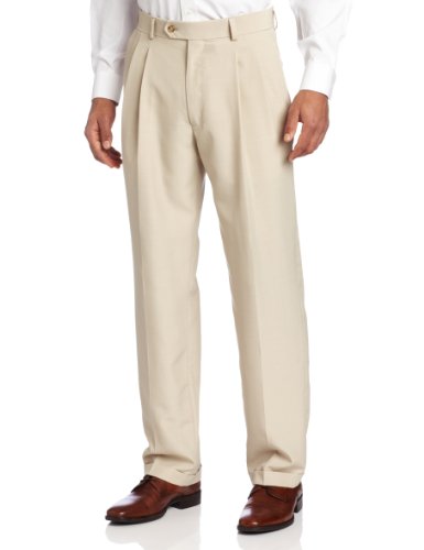 Haggar Men's Stria Pleat Front Suit Separate Pant, Tan, 34x34