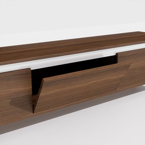 Image of DecorNation Nova Wooden TV Unit Stand (Large) - Modern Entertainment Table with 3 Closed Compartments for Living Room, Bedroom & Office (71 x 13.3 x 16.6 Inches, Walnut Finish)
