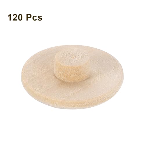 Image of uxcell 120Pcs Wood Button Plugs, 7mm / 0.28 inch Hardwood Screw Hole Plug Mushroom Wooden Caps Buttons Wood Plug for Furniture Woodworking Craft Decor (20mm x 7mm)