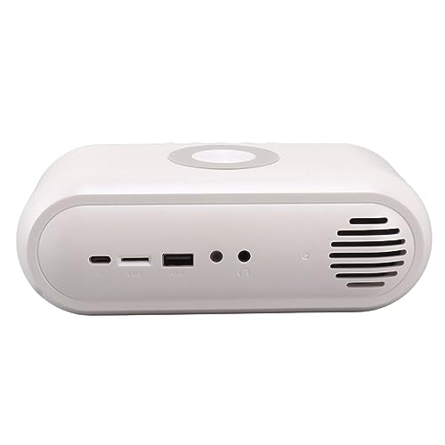 Fockety Radio Despertador Digital, Radio Despertador de Carga Inalámbrica con Altavoz Bluetooth y Auxiliar, Llamadas Manos Libres, Puerto de Carga USB, para Dormitorio (Spray Blanco Oro